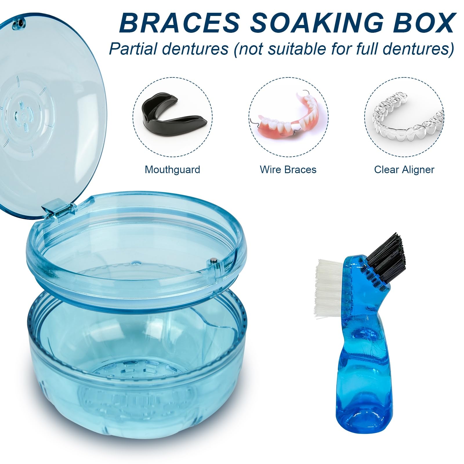 ACSKD Retainer Cleaning Case – Portable Leak-Proof Denture Cup (Blue)