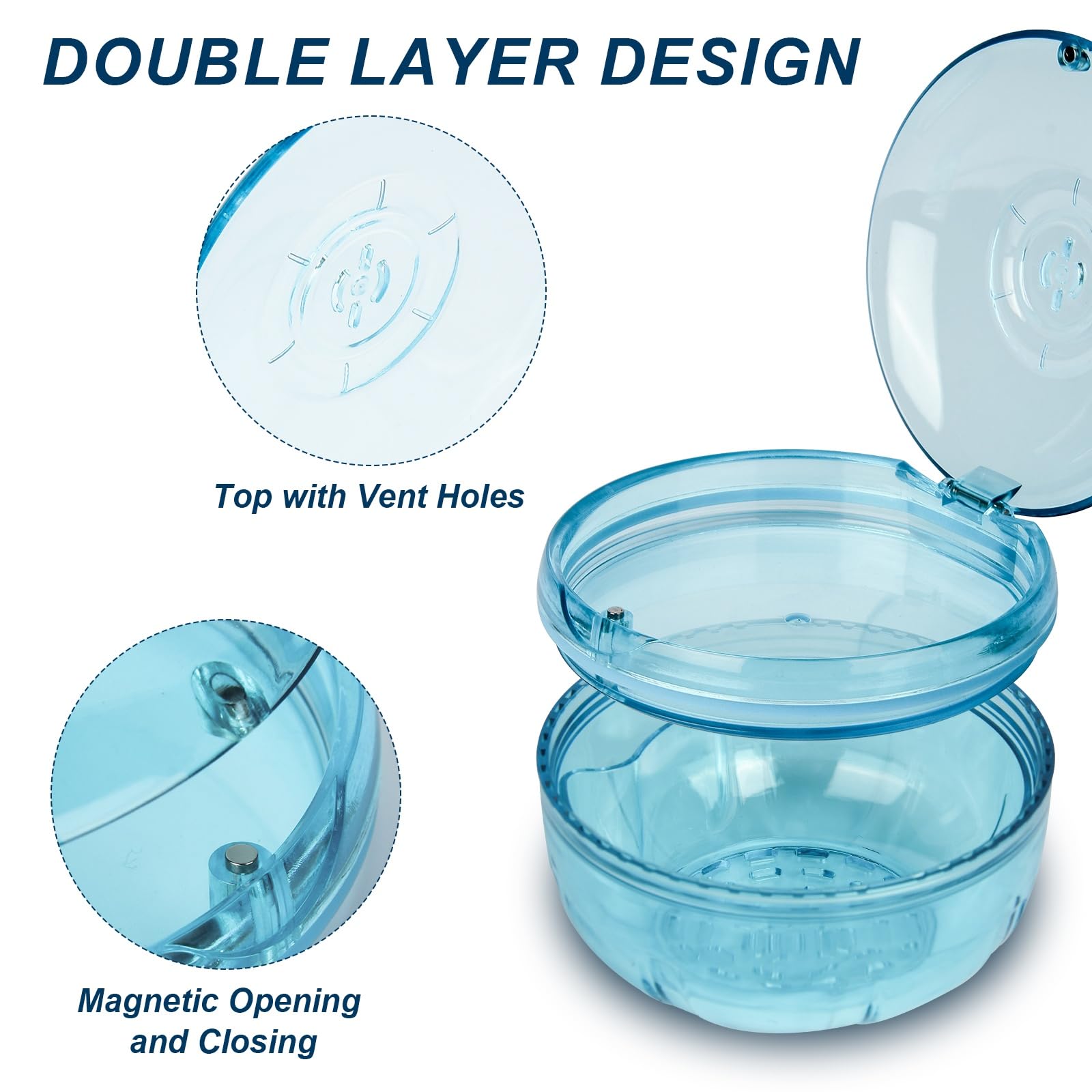 ACSKD Retainer Cleaning Case – Portable Leak-Proof Denture Cup (Blue)