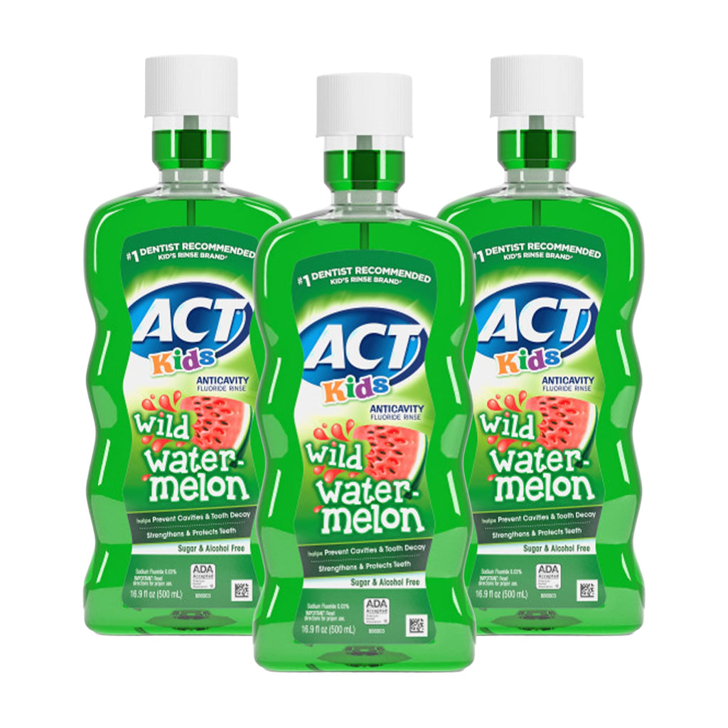 ACT Kids Fluoride Mouthwash Wild Watermelon 16.9 oz Pack of 3