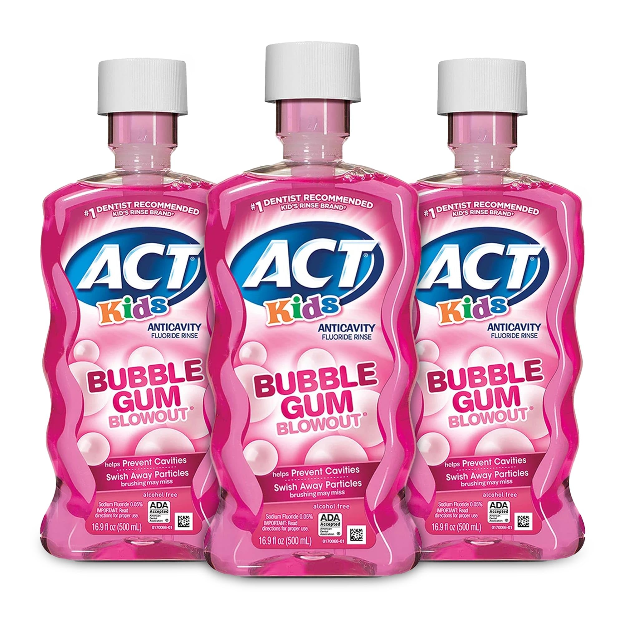 ACT Kids Fluoride Rinse – Bubble Gum, Bad Breath Treatment, Anti-Cavity, 16.9 oz (3-pack)