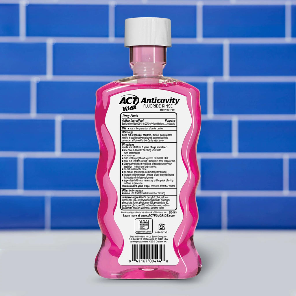 ACT Kids Fluoride Rinse – Bubble Gum, Bad Breath Treatment, Anti-Cavity, 16.9 oz (3-pack)