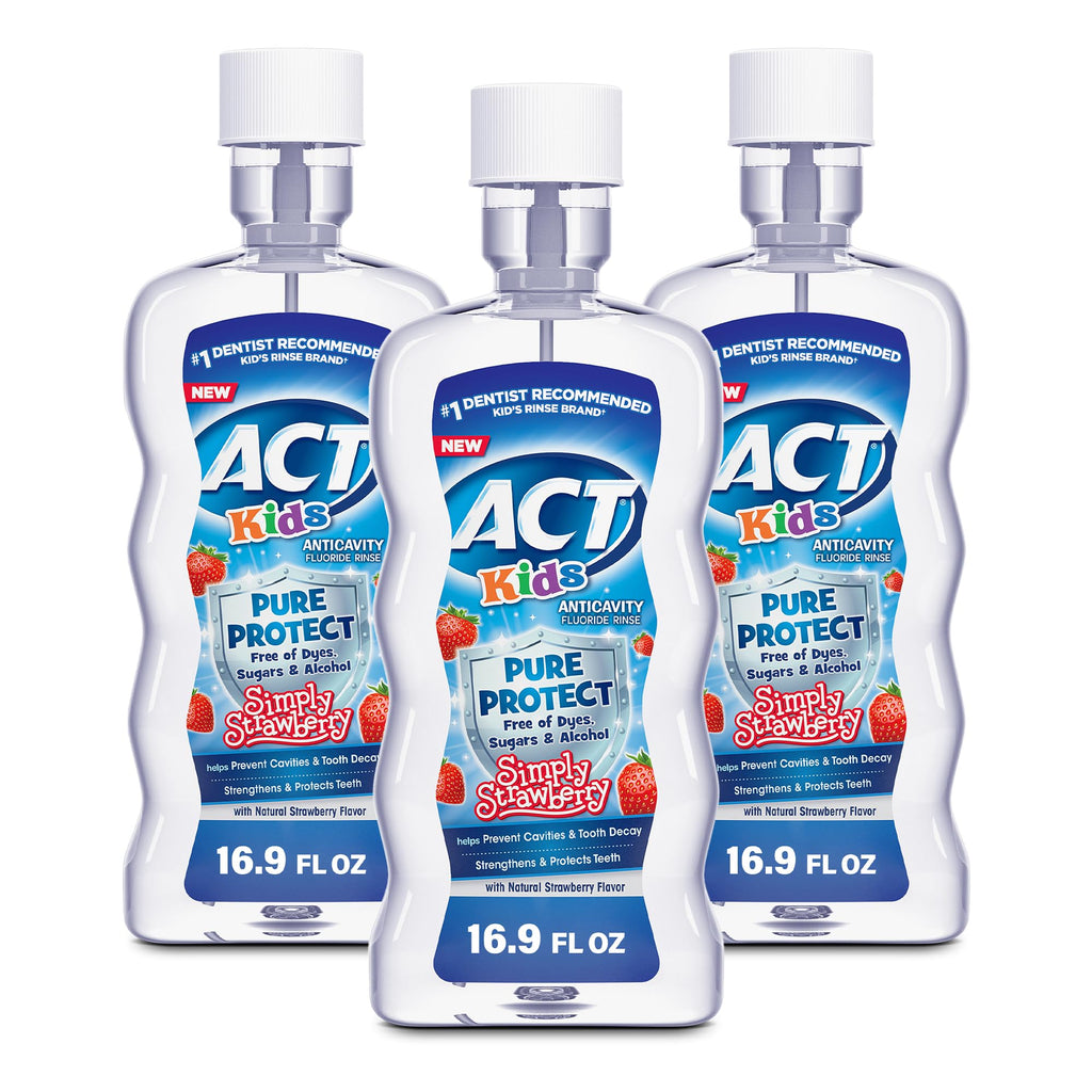 ACT Kids Anticavity Fluoride Mouthwash, Simply Strawberry, 16.9 fl oz Pack of 3