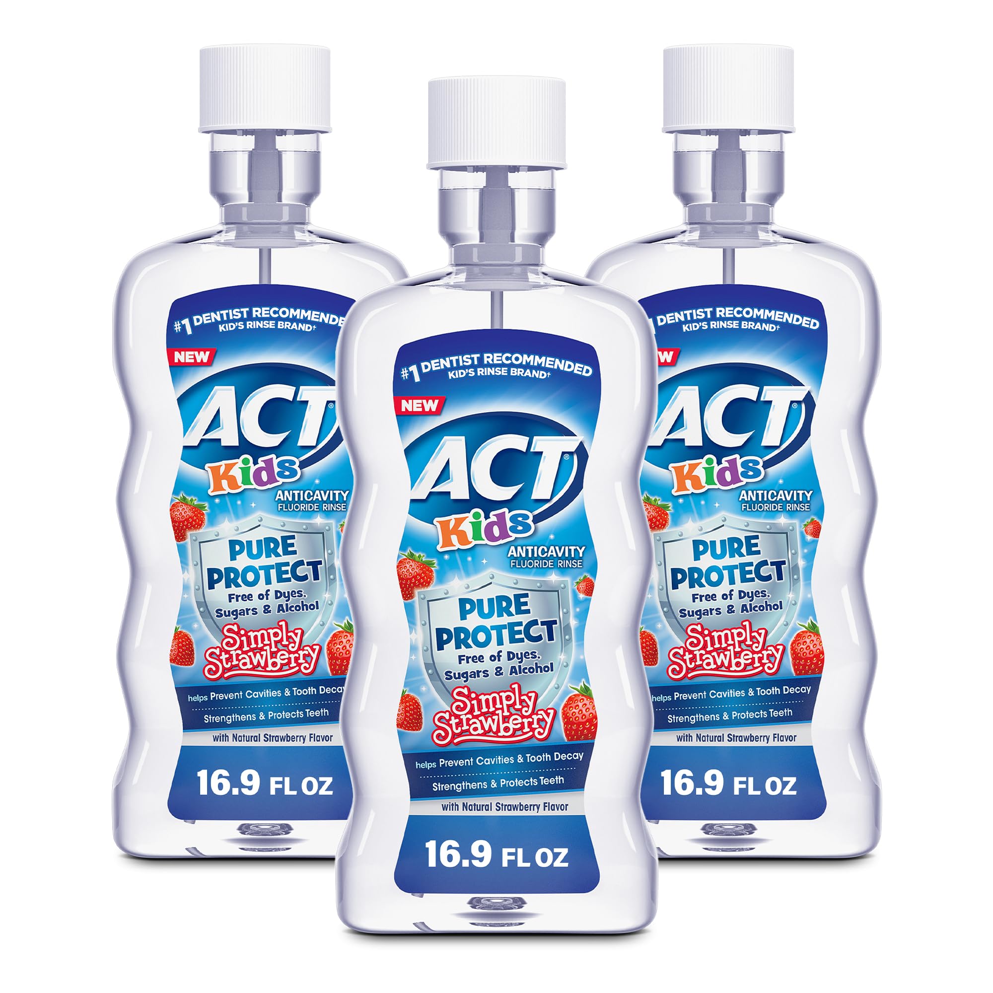 ACT Kids Anticavity Fluoride Mouthwash, Simply Strawberry, 16.9 fl oz Pack of 3
