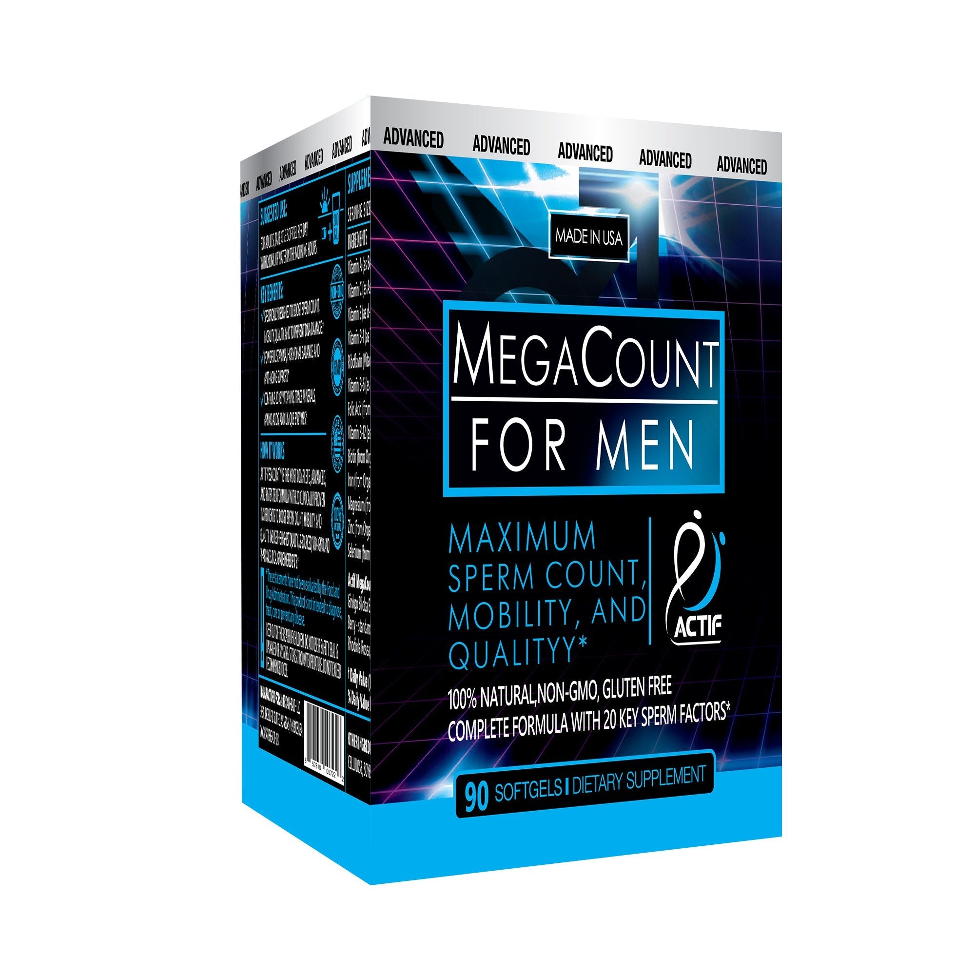 ACTIF MegaCount for Men - Maximum Fertility Support & Sperm Count Booster | 90 Softgels, USA Made, Non-GMO