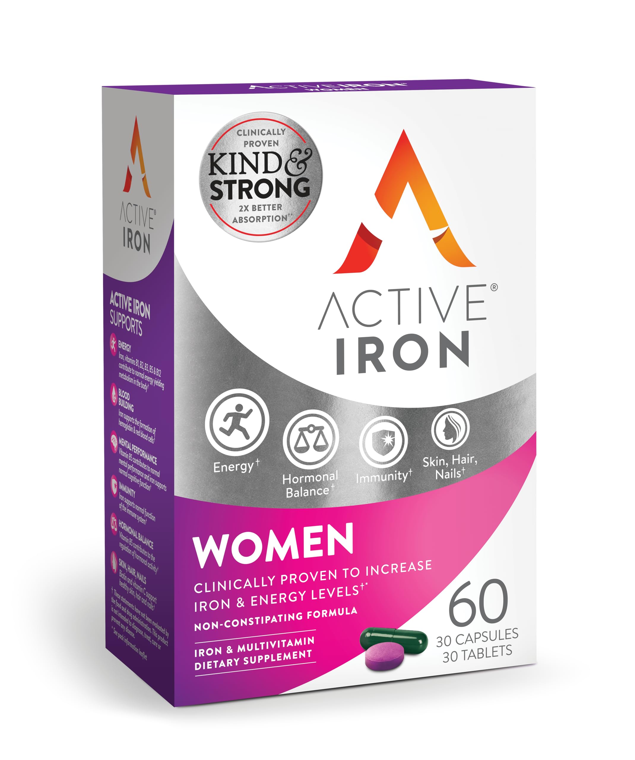Active Iron 25mg + Women’s Multivitamin – Clinically Proven Energy Support (30 Capsules + 30 Tablets)