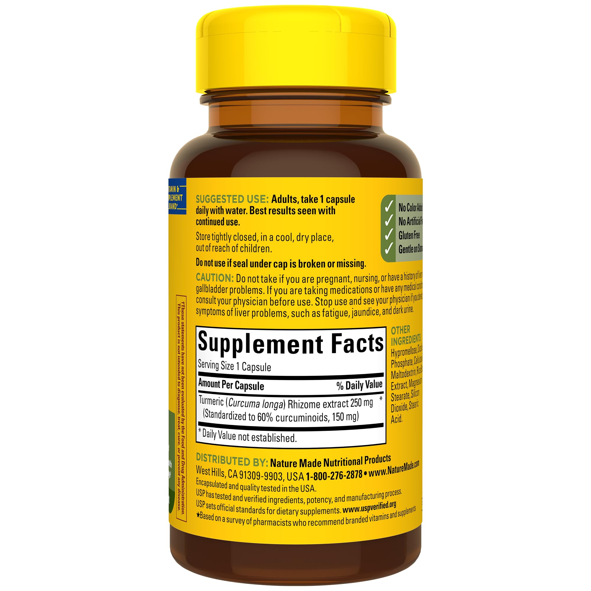Nature Made High Absorption Turmeric Curcumin Capsules – 250 mg, 30-Count