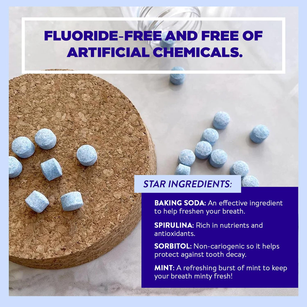 Active Wow Mouthwash Tablets - Mint Chewable 60-Tab Pack, Fluoride-Free, Alcohol-Free, Vegan