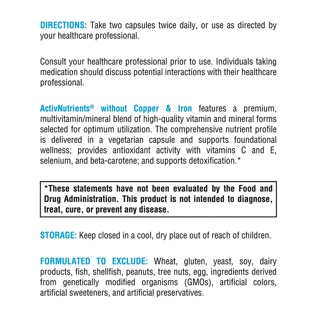 XYMOGEN ActivNutrients Without Copper & Iron – Multivitamin for Men & Women (120 Caps)