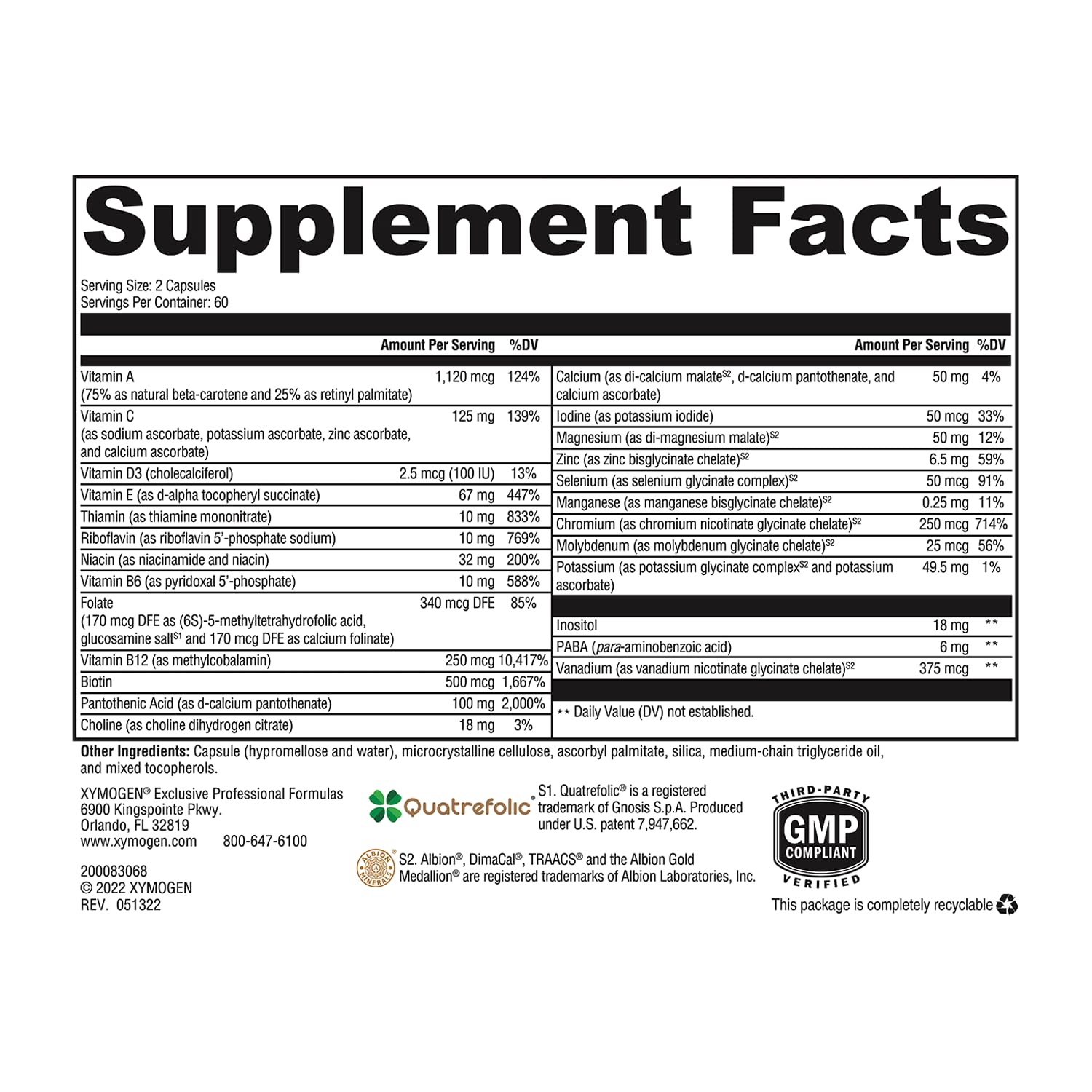 XYMOGEN ActivNutrients Without Copper & Iron – Multivitamin for Men & Women (120 Caps)