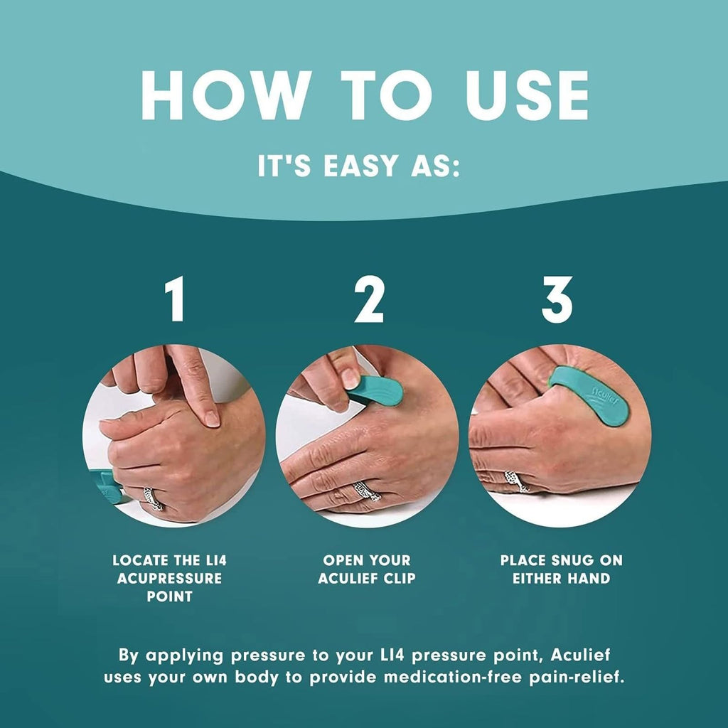 Aculief Acupressure Hand Clip – Stress Relief, Portable Stress Support (X-Small Teal)