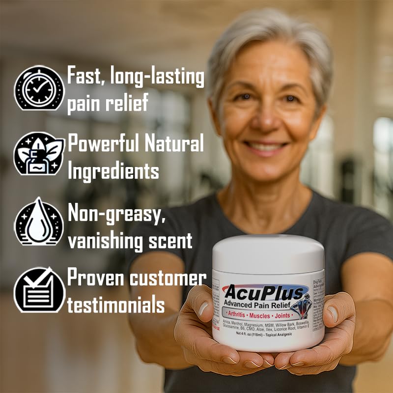 AcuPlus Pain Relief Cream – Fast-Acting Topical Anti-Inflammatory for Muscle & Joint Pain (4 oz, Pack of 3)
