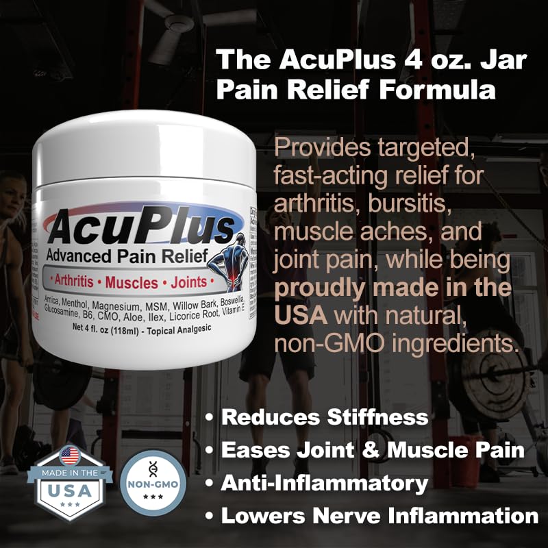 AcuPlus Pain Relief Cream – Fast-Acting Topical Anti-Inflammatory for Muscle & Joint Pain (4 oz, Pack of 3)