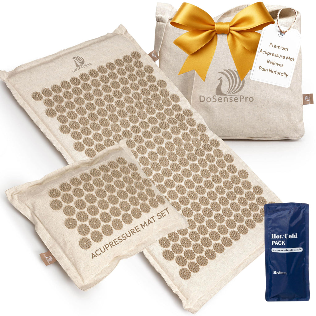 Acupressure Mat & Pillow Set – Back Pain Relief, Sleep Aid, Recovery (Natural Linen)