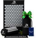 Acupressure Mat & Pillow Set - Back Pain Relief, Sleep Aid, Recovery (Black) | 29-Inch