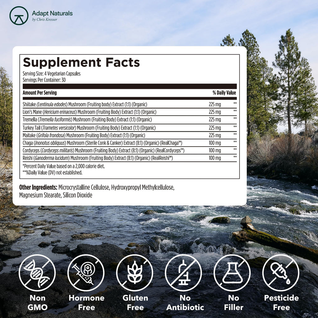 Adapt Naturals Bio-Avail Myco – 8-in-1 Bioavailable Mushroom Supplement | 120 Capsules