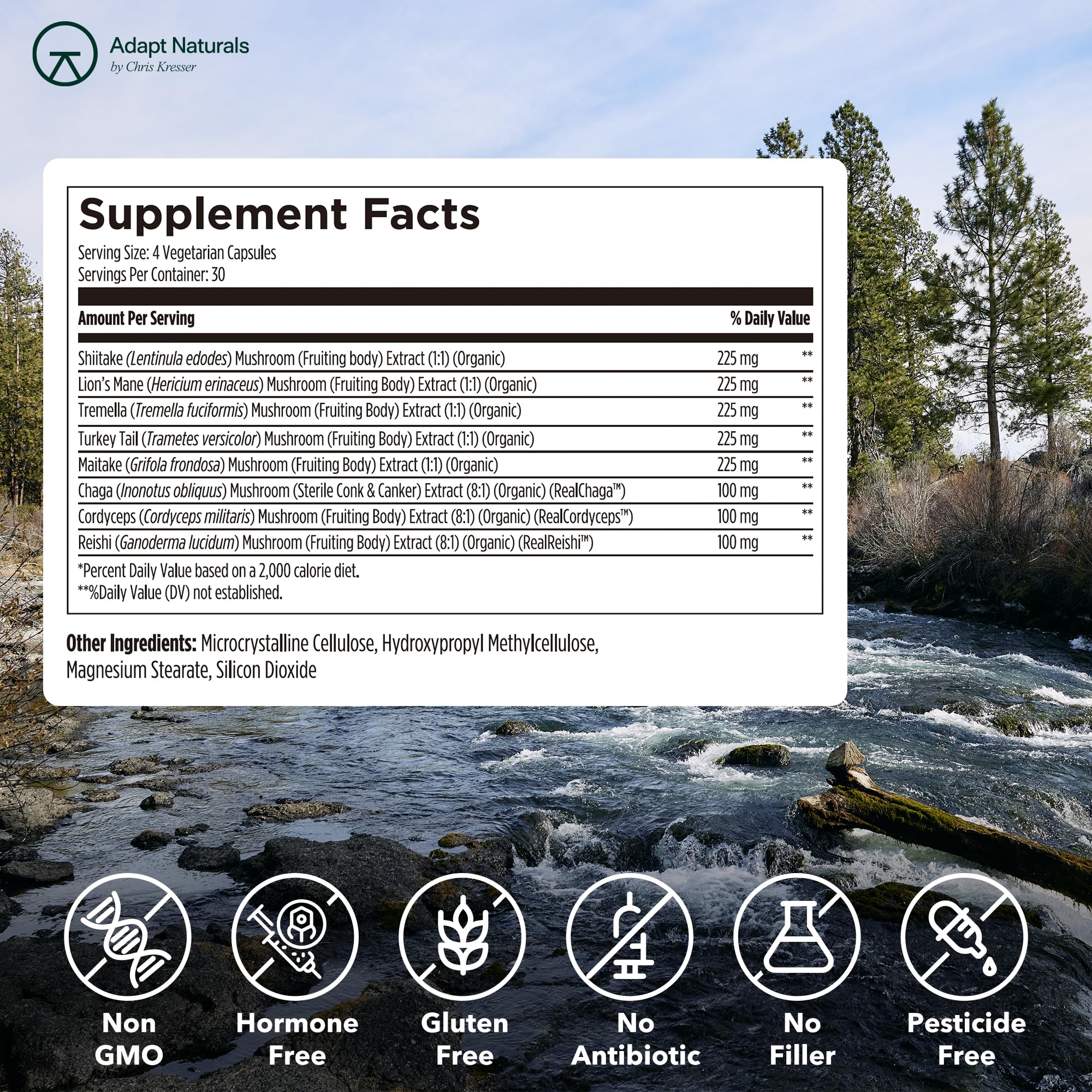 Adapt Naturals Bio-Avail Myco – 8-in-1 Bioavailable Mushroom Supplement | 120 Capsules
