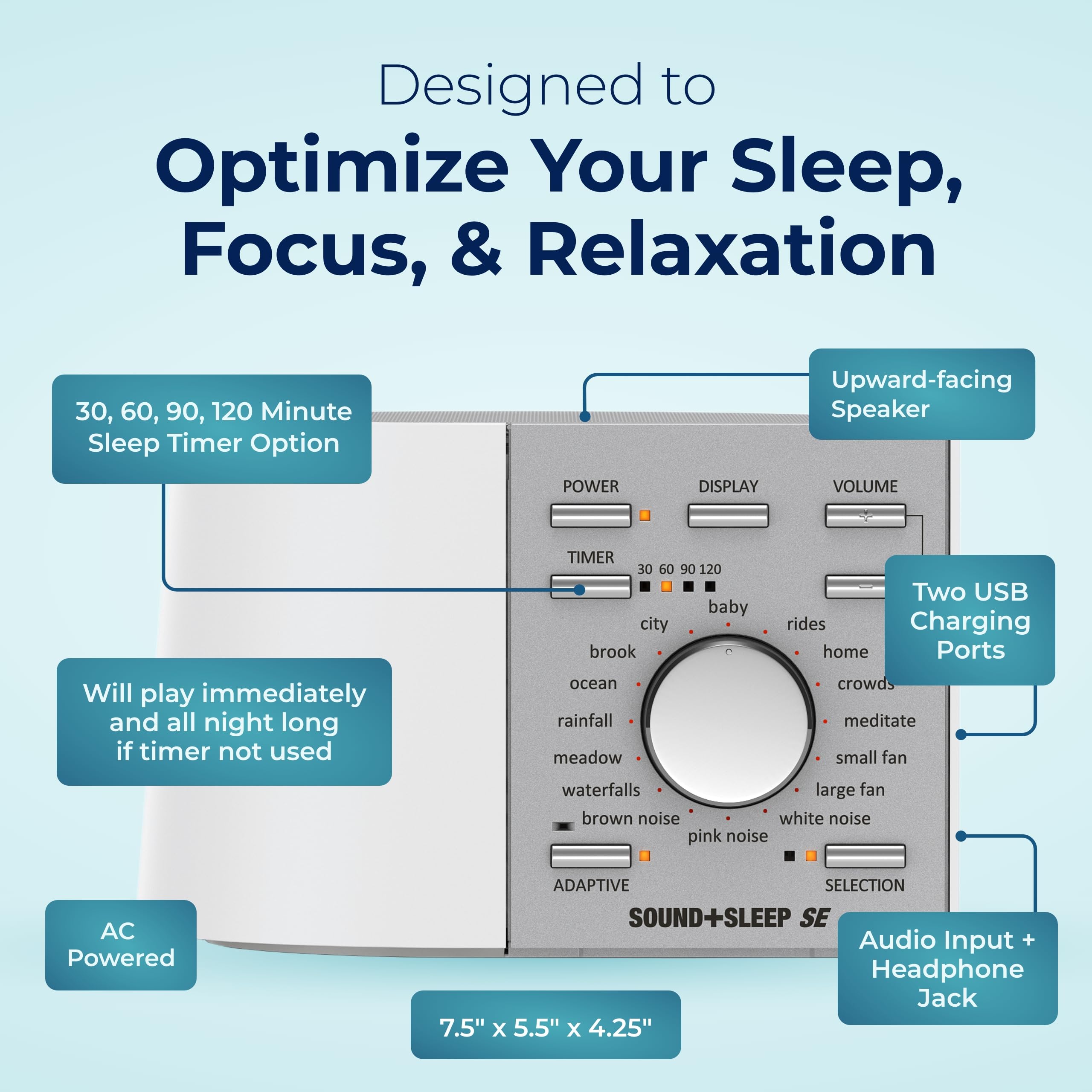 Adaptive Sound Technologies Sound Sleep SE Noise Machine – White Noise & Nature Sounds for Sleep