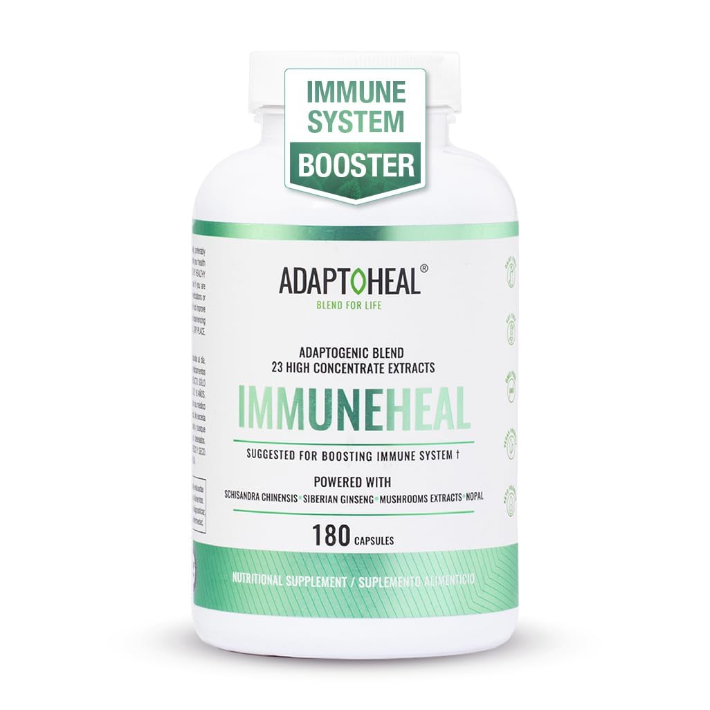 ADAPTOHEAL Immuneheal – Adaptogen Immune Booster with Schisandra Chinensis, Ginseng & Mushroom Extract (180 Capsules)
