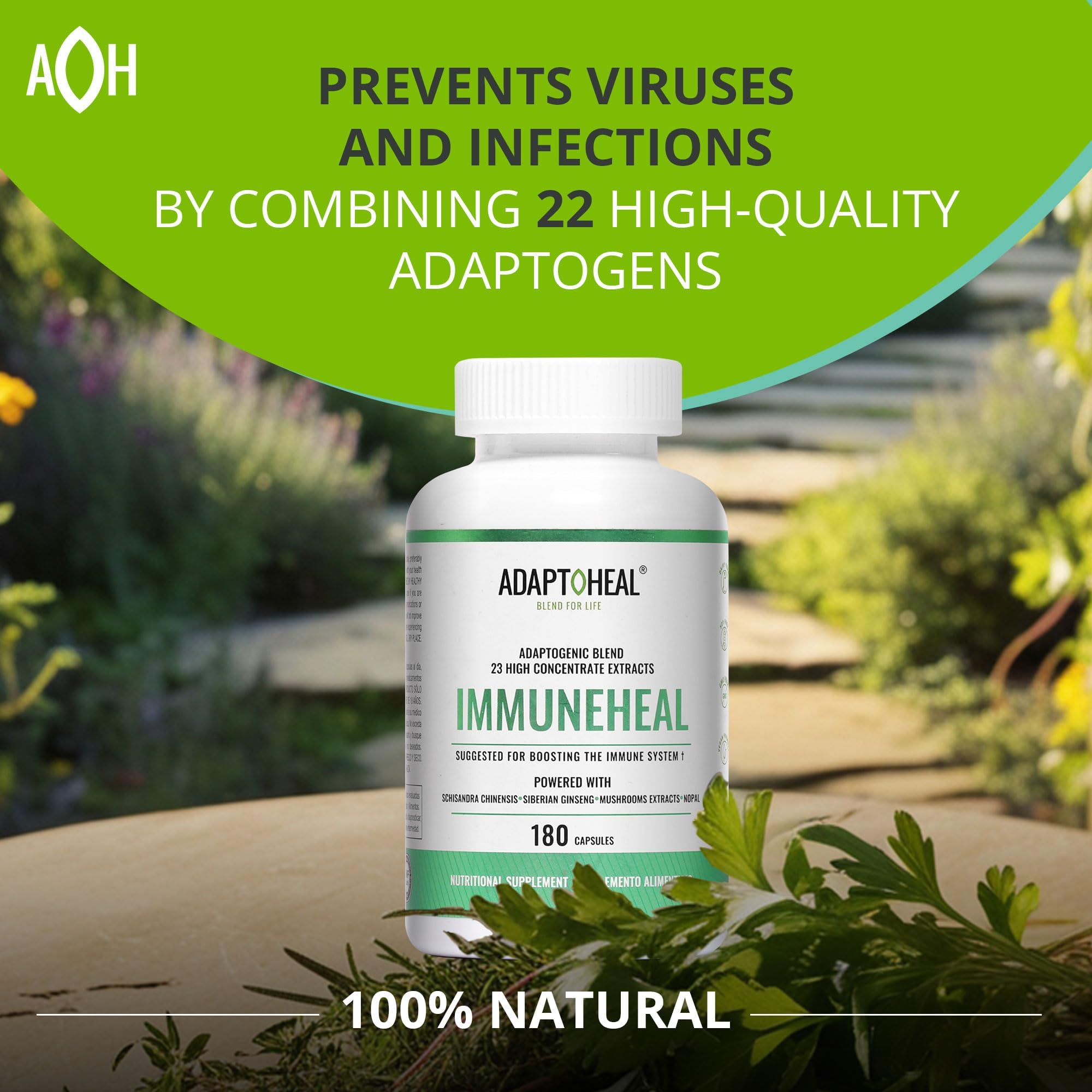 ADAPTOHEAL Immuneheal – Adaptogen Immune Booster with Schisandra Chinensis, Ginseng & Mushroom Extract (180 Capsules)