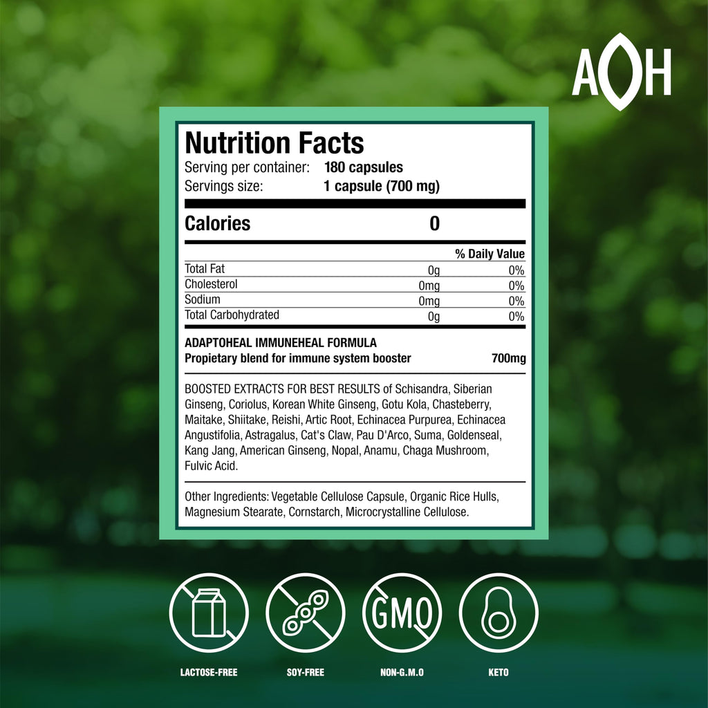 ADAPTOHEAL Immuneheal – Adaptogen Immune Booster with Schisandra Chinensis, Ginseng & Mushroom Extract (180 Capsules)