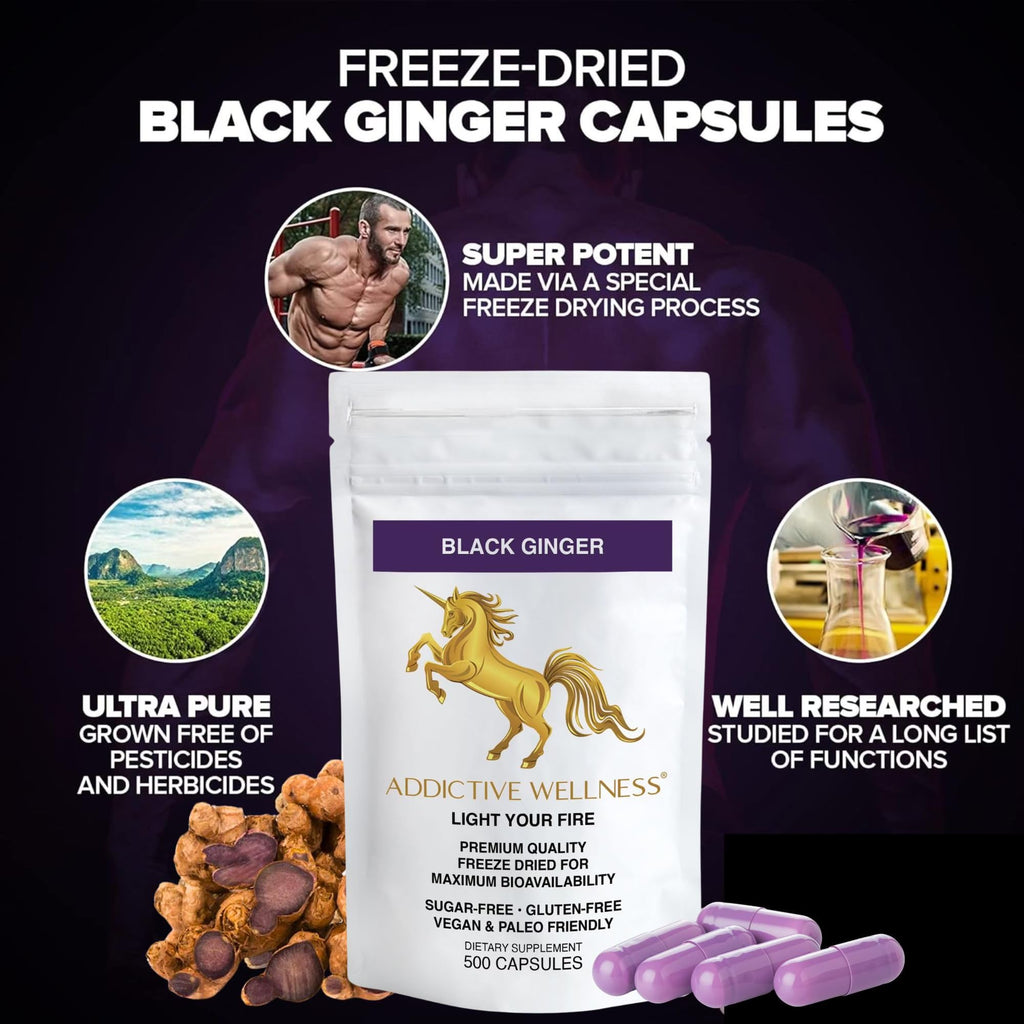 Addictive Wellness Black Ginger Capsules 450mg — Energy, Endurance & Metabolism