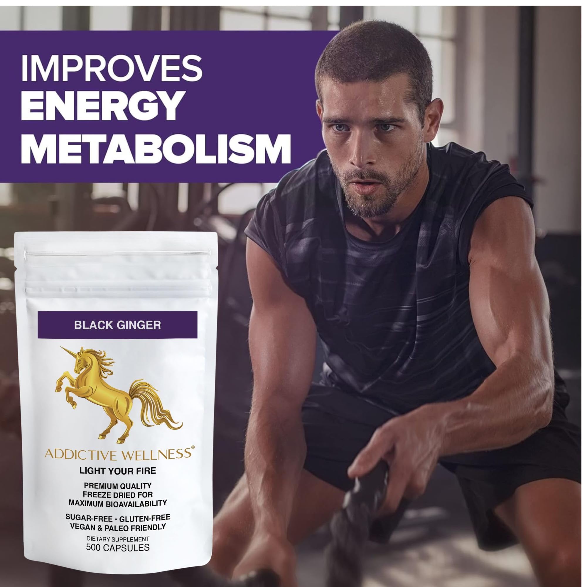 Addictive Wellness Black Ginger Capsules 450mg — Energy, Endurance & Metabolism