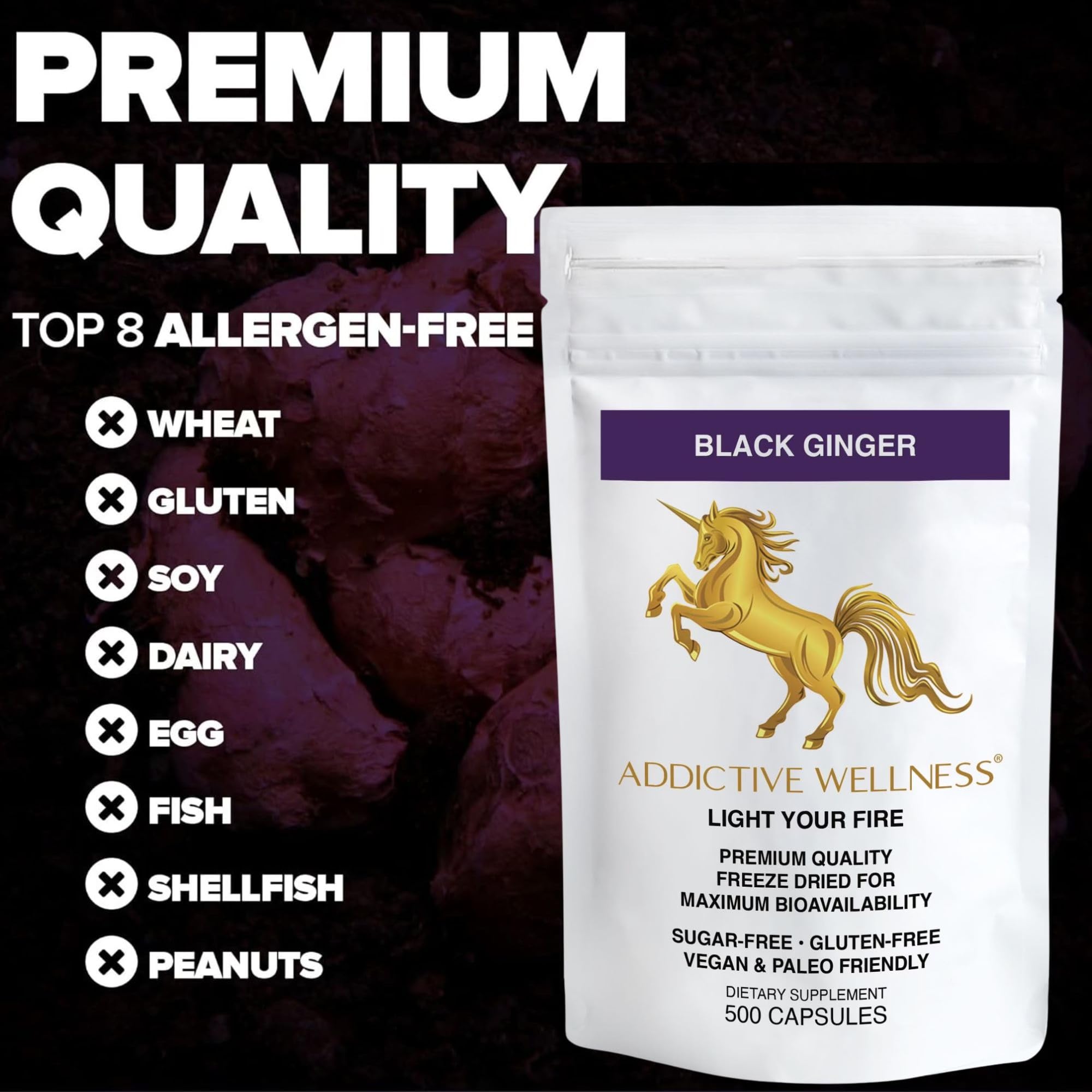 Addictive Wellness Black Ginger Capsules 450mg — Energy, Endurance & Metabolism
