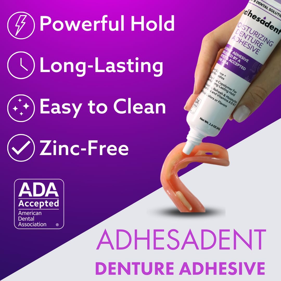 Adhesadent Moisturizing Denture Adhesive – Zinc-Free, ADA Approved, 2 Pack