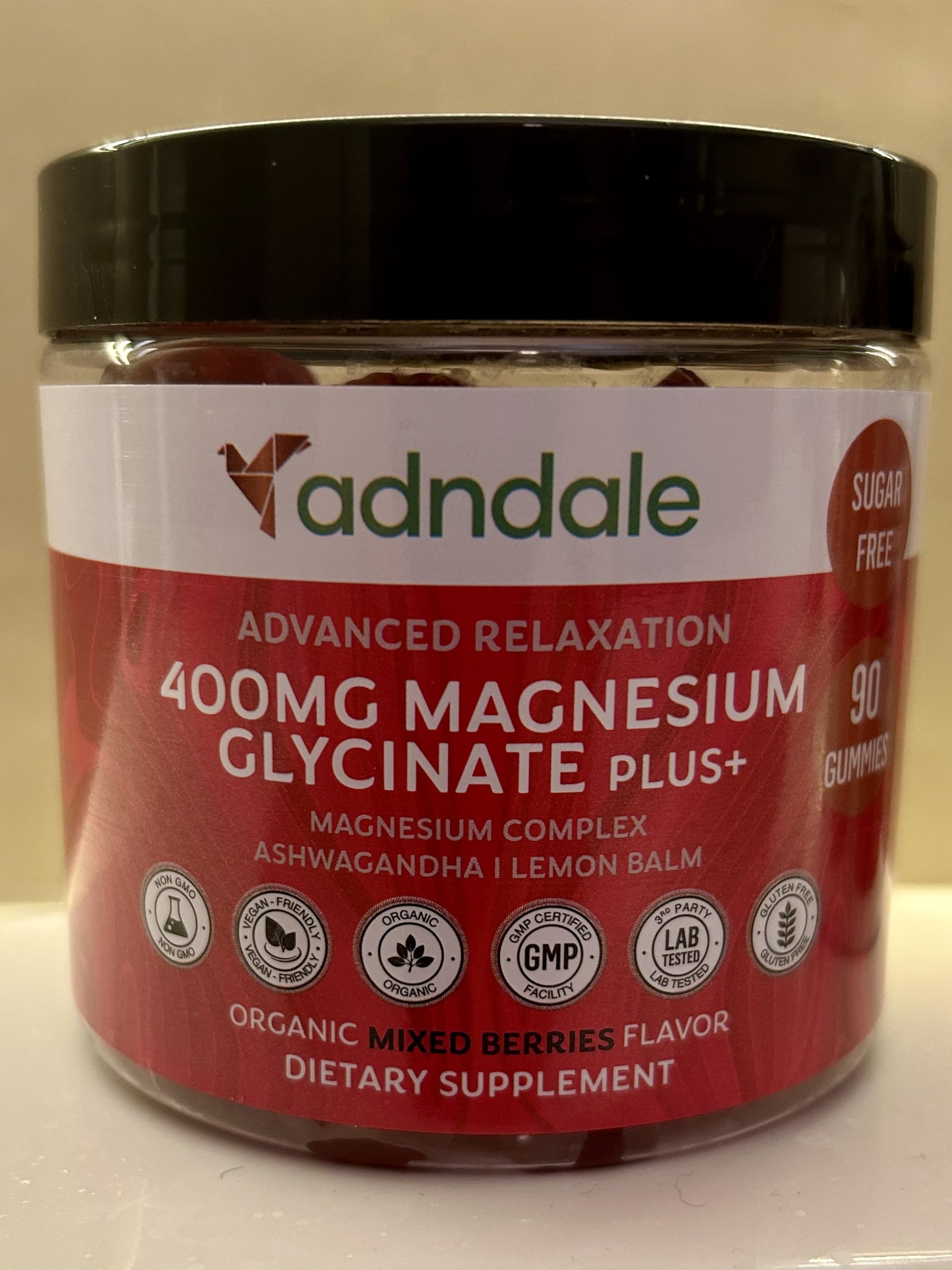 Adndale 90 ct Magnesium Glycinate Gummies with Ashwagandha & Taurate – Sugar-Free