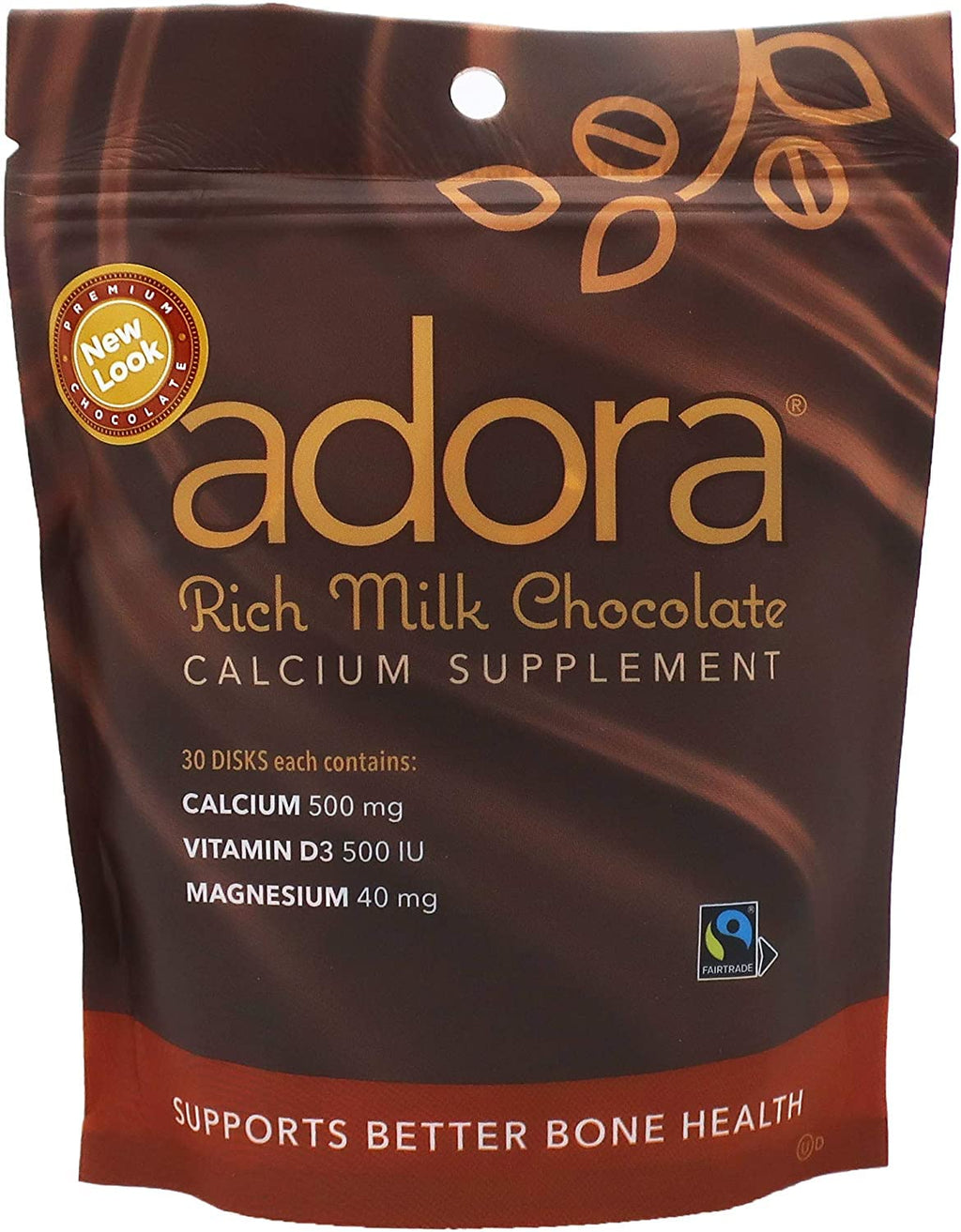 Adora Premium Vitamin D3 Calcium Magnesium Milk Chocolate – 500 mg, 30 Count