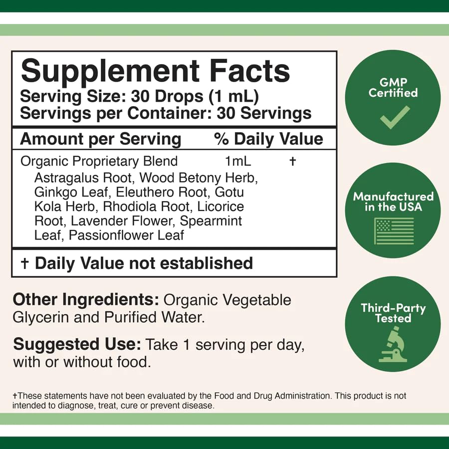 Adrenal Support Drops with 10 Organic Adaptogens - Adrenal Health | Double Wood