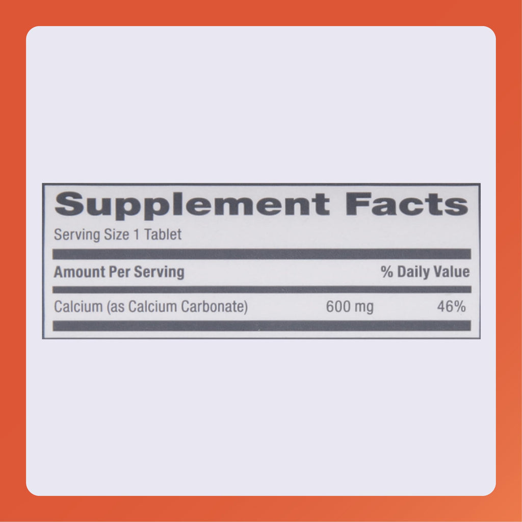 Rugby 600 mg Calcium Tablets - Calcium Supplement - 60 Count (1 Pack)