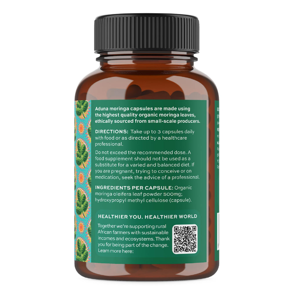 Aduna Organic Moringa Capsules 1500mg | 100% Pure Moringa Leaf for Energy, Immunity & Focus | Natural Plant-Based Food Supplement for Tiredness, Recovery & Breastfeeding | 180 Vegan Capsules