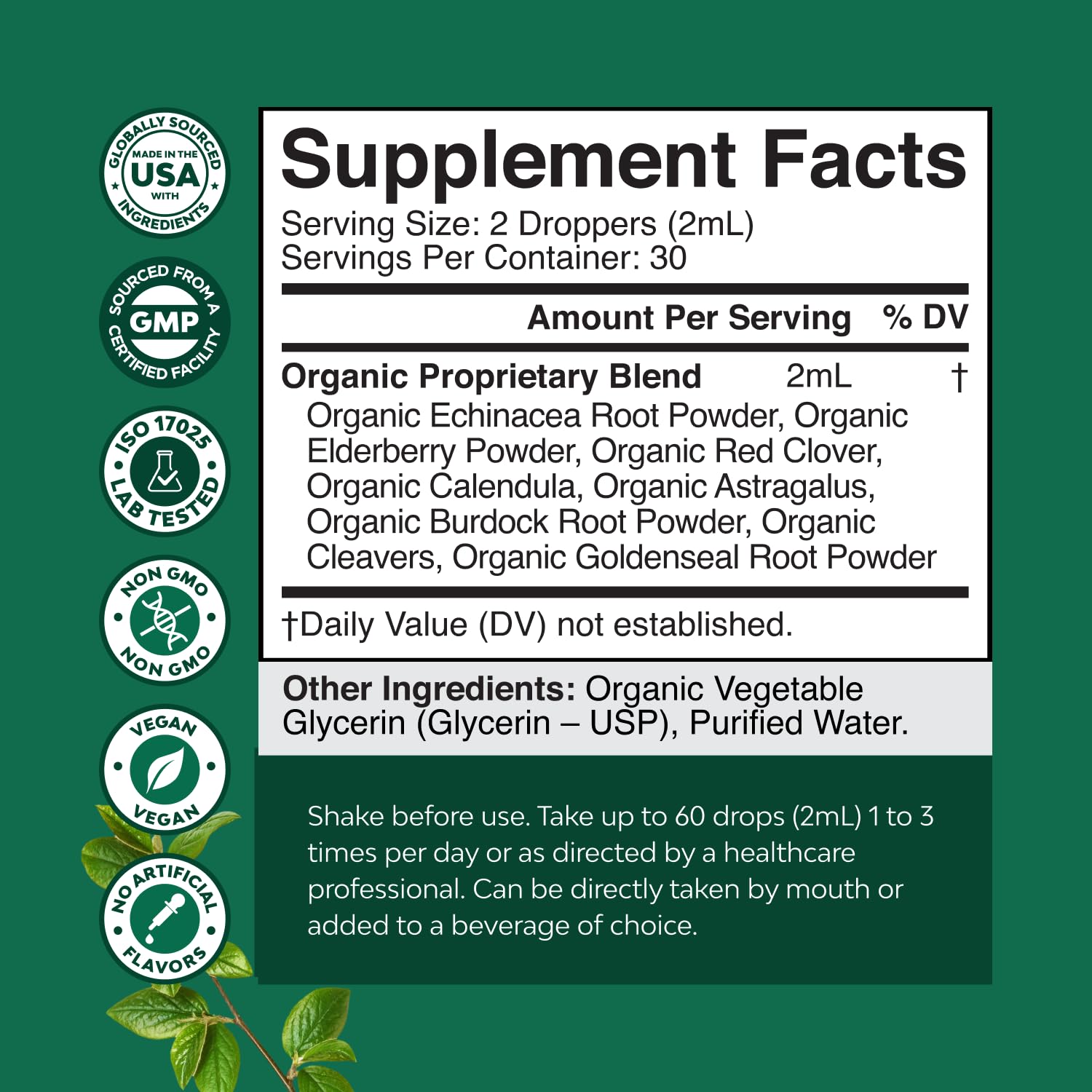 Certified Organic Lymphatic Drainage Drops – Herbal Cleanse & Immune Support (30 Servings)