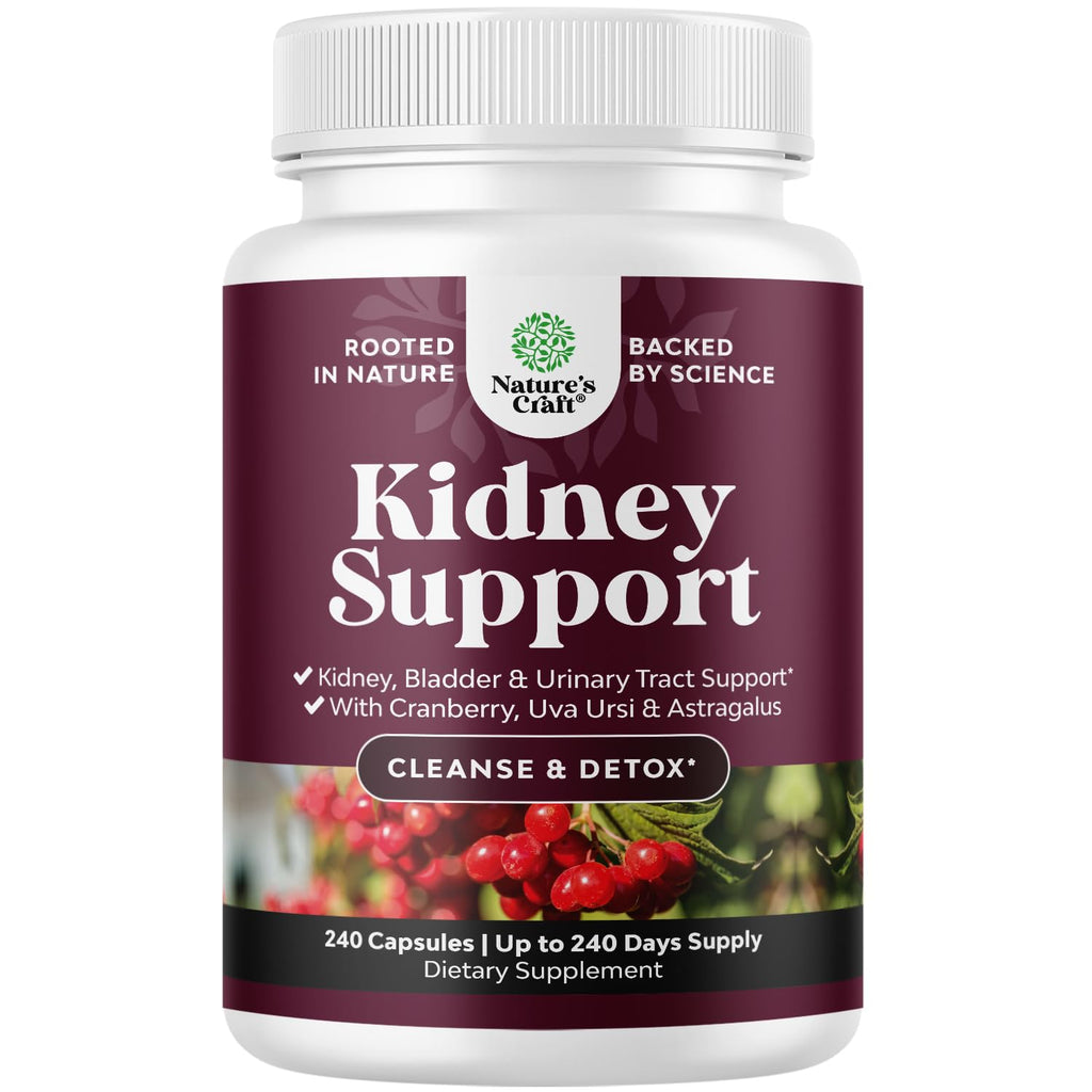 Nature's Craft Advanced Kidney Support Supplement – Kidney Cleanse Detox & Repair Capsules with Cranberry, Uva Ursi & Astragalus – Urinary Tract Health, 240 Caps