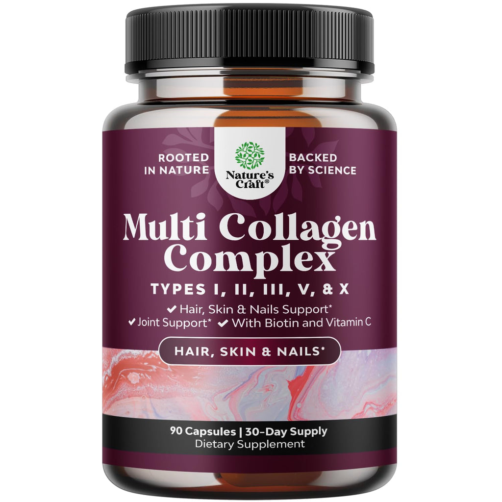Advanced Multi Collagen Complex with Biotin – Type 1–X, Hair Skin Nails, 90 Count