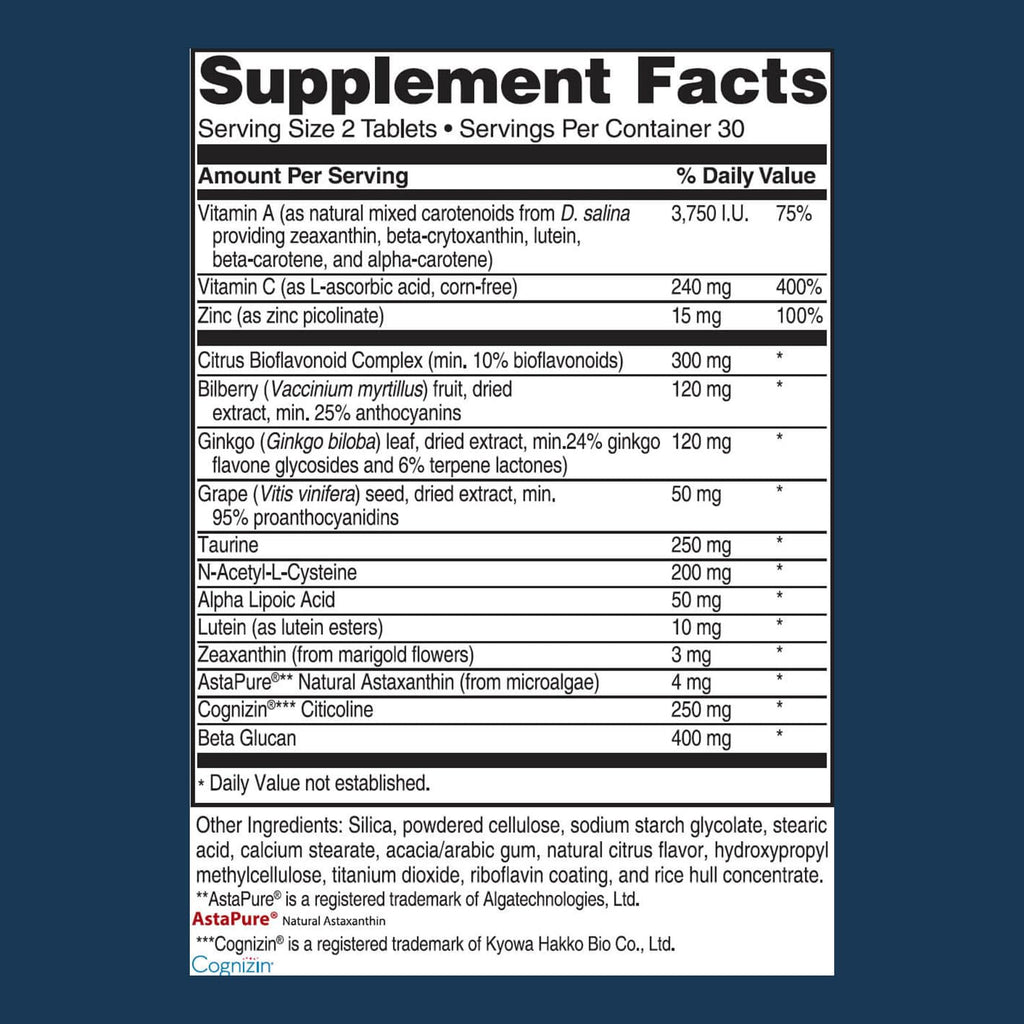 Advanced Vision Formula – Eye Vitamins with Lutein & Zeaxanthin | Gluten Free, Vegan (60 Tablets)
