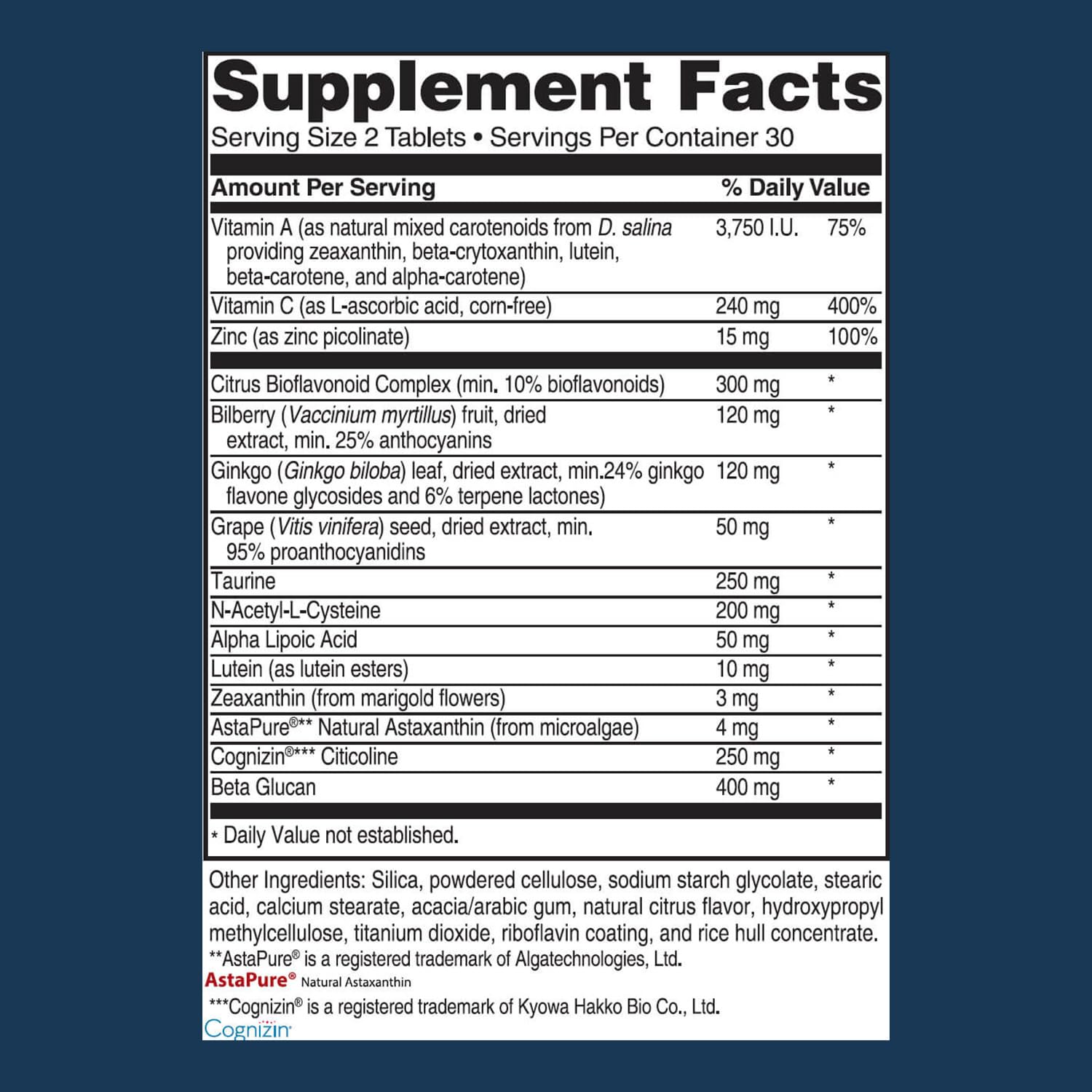 Advanced Vision Formula – Eye Vitamins with Lutein & Zeaxanthin | Gluten Free, Vegan (60 Tablets)