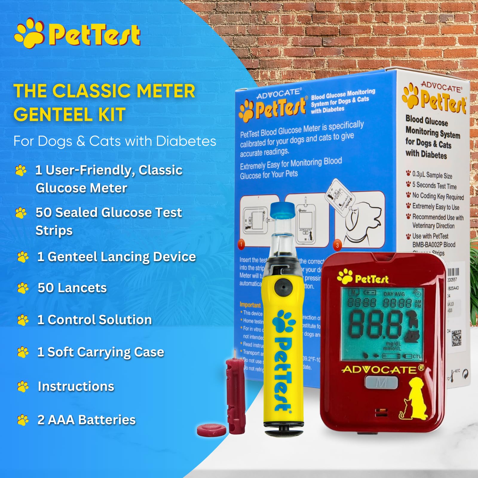 Advocate PetTest Painless Glucose Monitoring Kit for Dogs & Cats