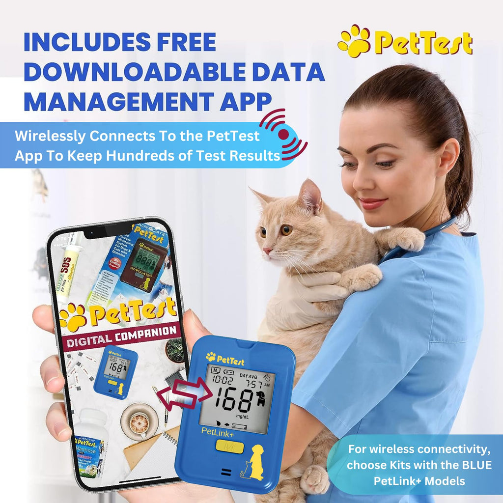 PetTest Painless Glucose Monitoring Kit for Dogs & Cats | Wireless PetLink+ Meter