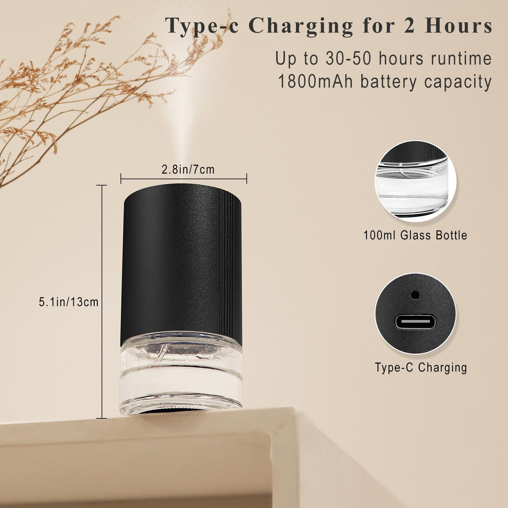 Aeeteek Essential Oil Diffuser | Waterless, 100ml, Rechargeable, 7-Color Ambient Light – Home, Car, Office