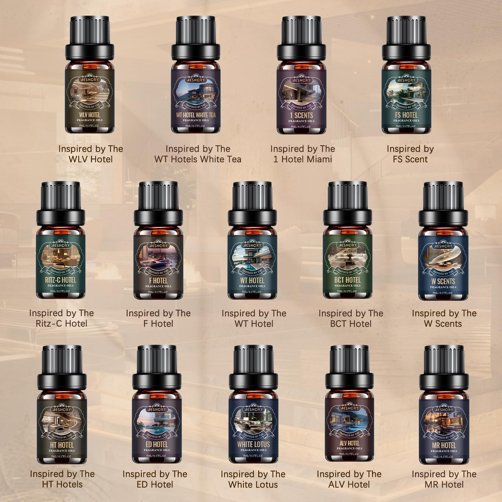 Hotel Diffuser Oils Set – 14Pcs Luxury Fragrance Oils for Diffusers, Soaps & Candles