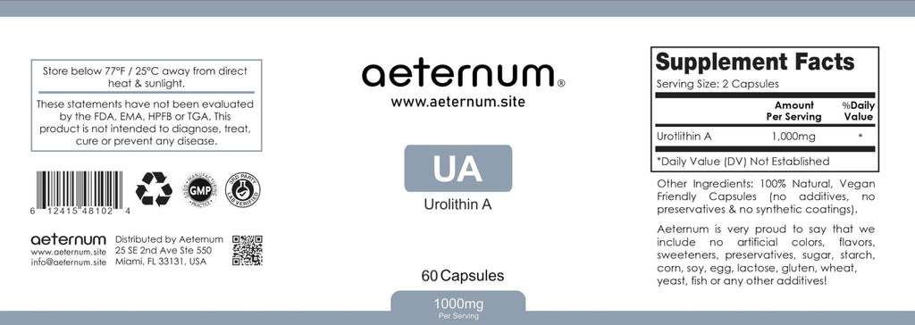 aeternum Urolithin A - UA - Capsules - 500mg - 60 Capsules