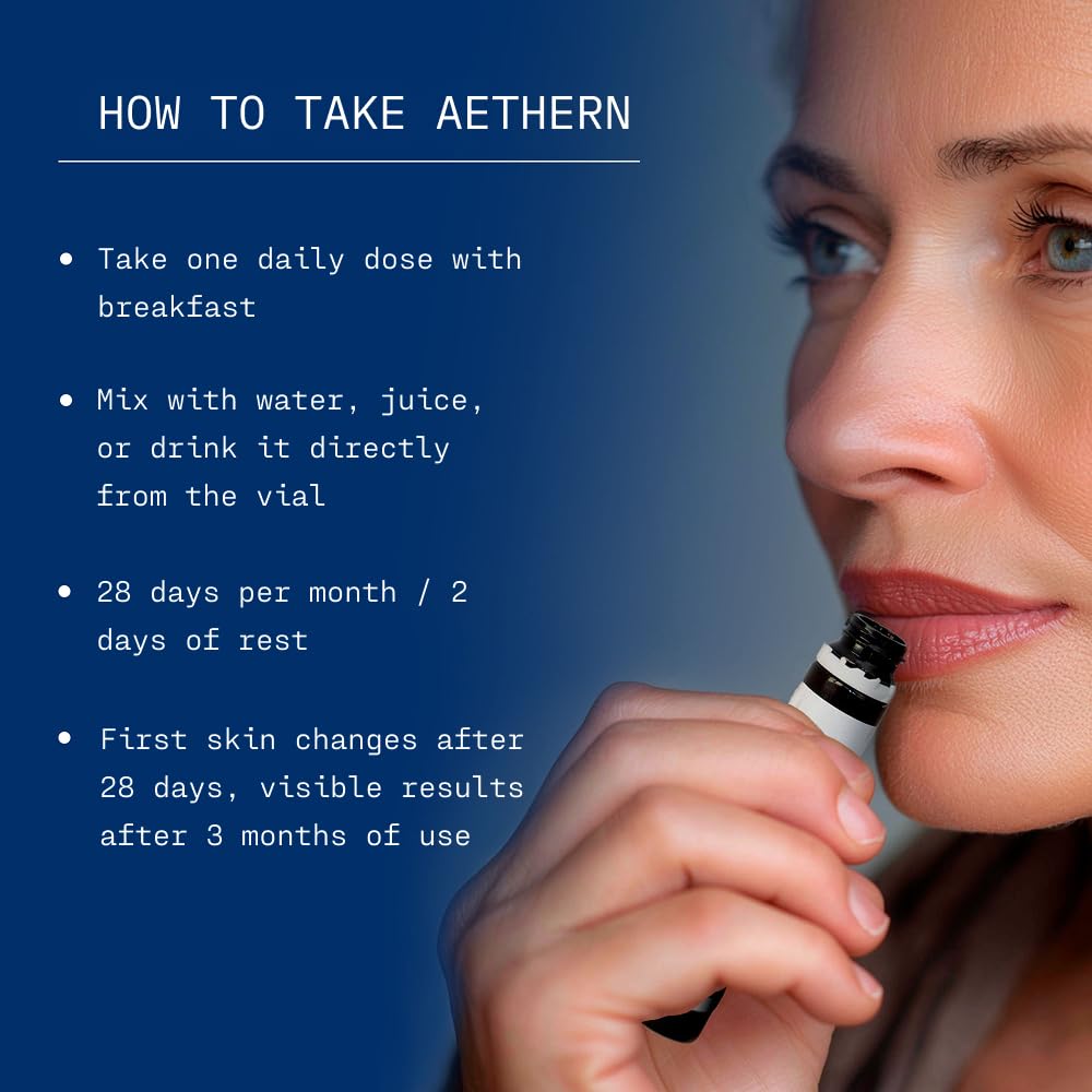 AETHERN Liquid Skin Care Supplement with Collagen + Hyaluronic Acid | Ready-to-Drink, UV Protection, 28 Servings