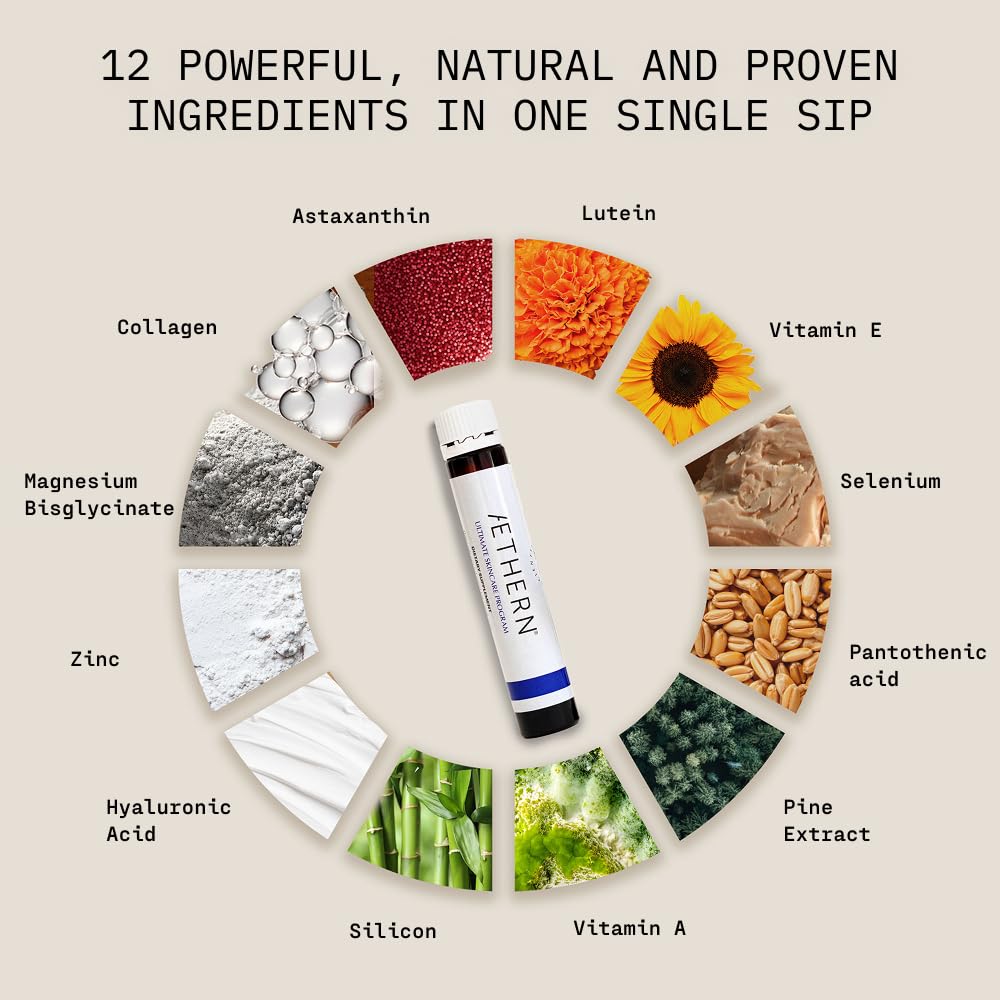 AETHERN Liquid Skin Care Supplement with Collagen + Hyaluronic Acid | Ready-to-Drink, UV Protection, 28 Servings