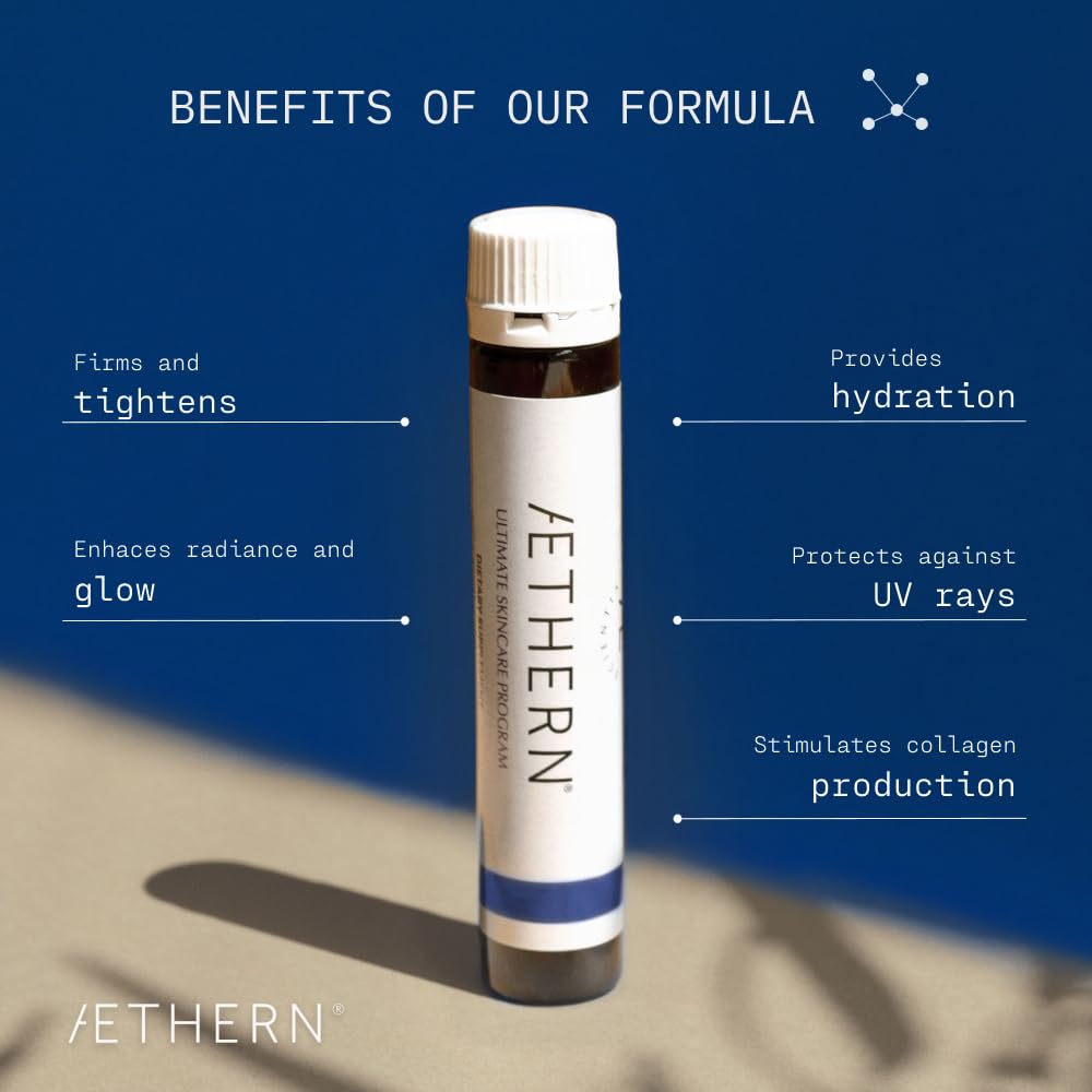 AETHERN Liquid Skin Care Supplement with Collagen + Hyaluronic Acid | Ready-to-Drink, UV Protection, 28 Servings