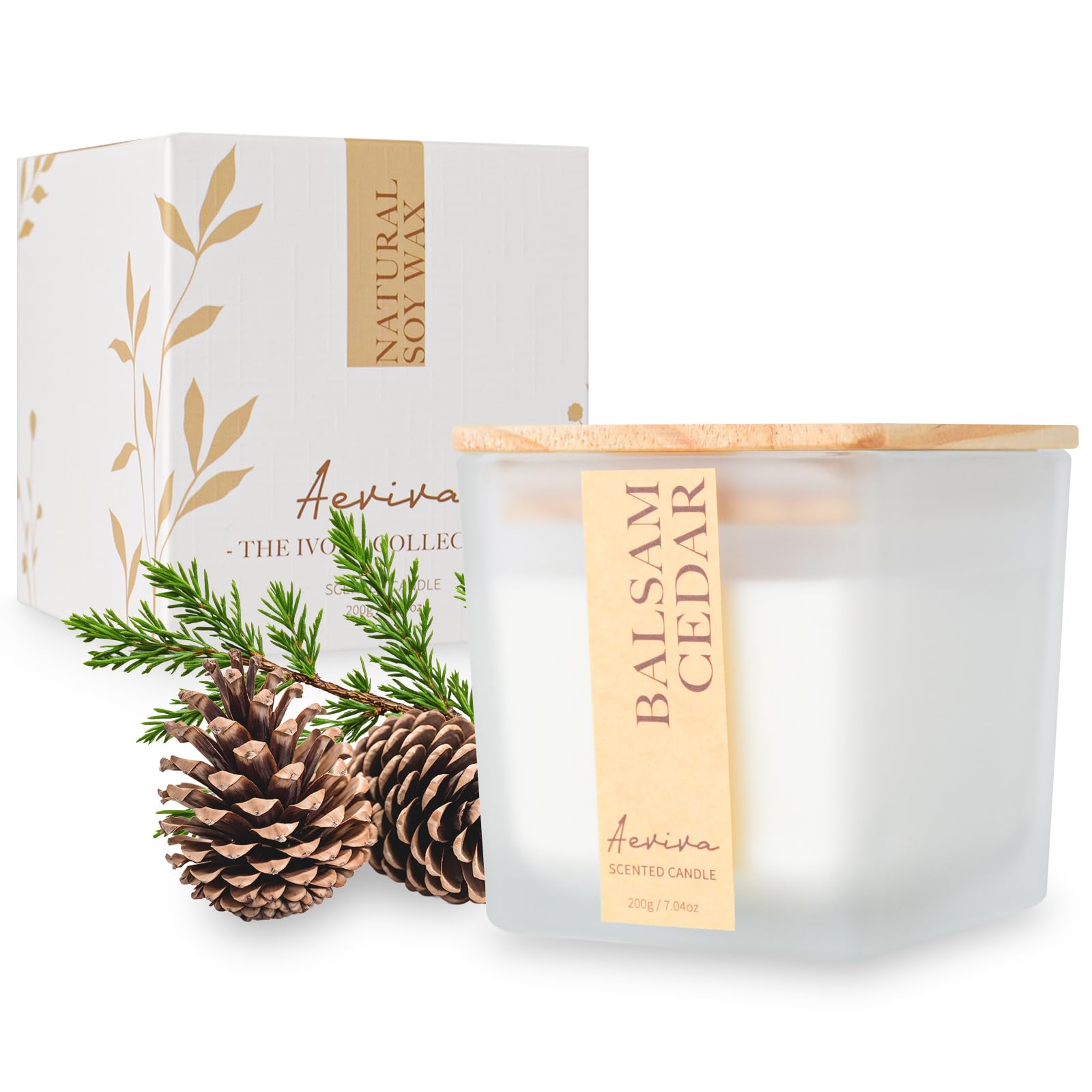 Aeviva Scented Candle Balsam Cedar Aromatherapy 7.04 oz Natural Soy Wax