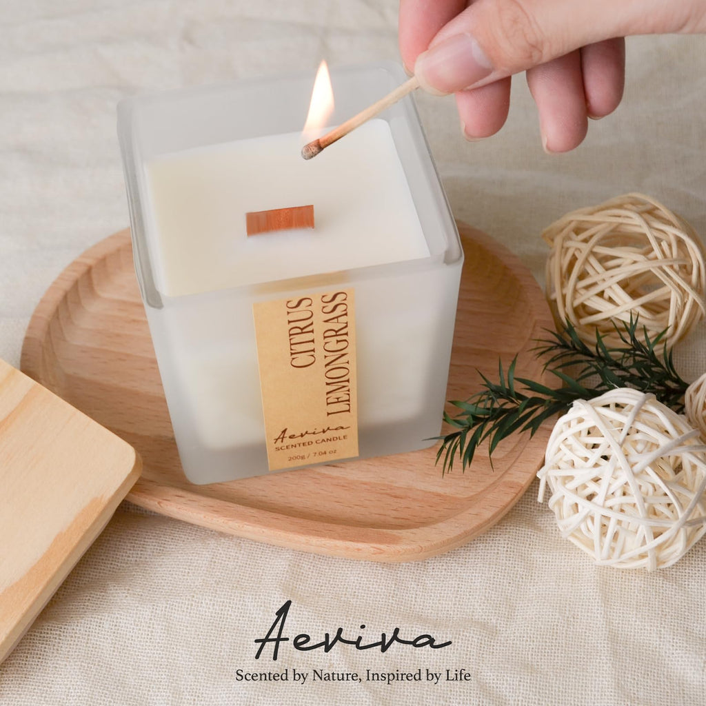 Aeviva Citrus & Lemongrass Soy Candle | Wooden Wick 7.04 oz