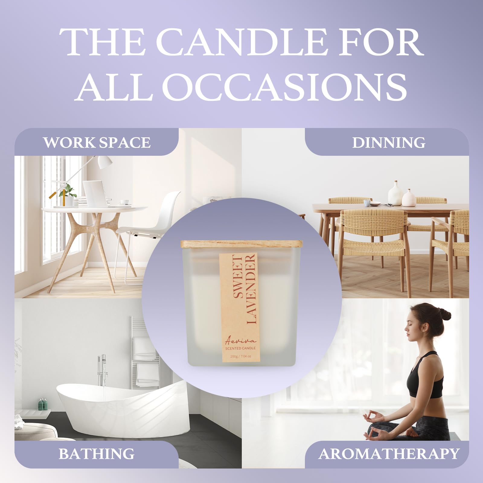 Aeviva Lavender Scented Candle | 7.04 oz Soy Wax, Wooden Wick, 45 Hour Burn