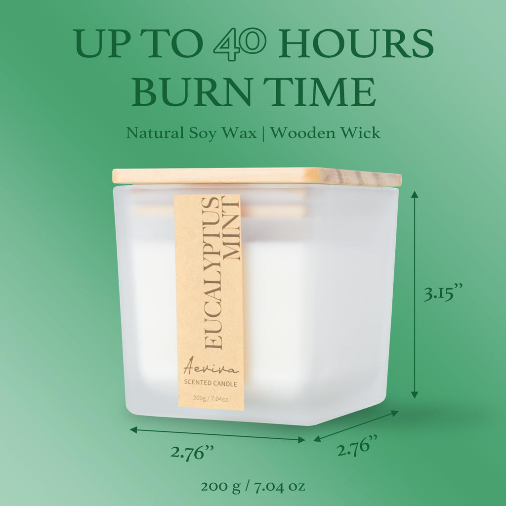 Aeviva Eucalyptus Mint Scented Candle – 7.04oz, 40 Hour Burn, Natural Soy Wax, Wood Wick